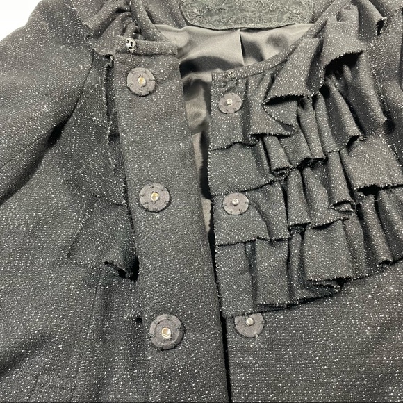 Twelve Couture black silver lurex wool blend 3/4 sleeve ruffle swing coat Size S - Picture 6 of 9